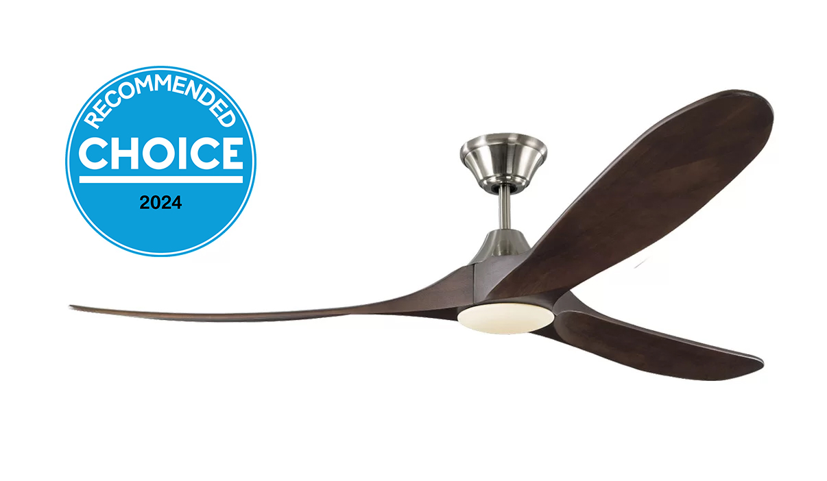 Milano SLIDER NOVA Full Moon Brushed Steel With Walnut (Solid Timber) Blade Fan - Dimmable LED Light