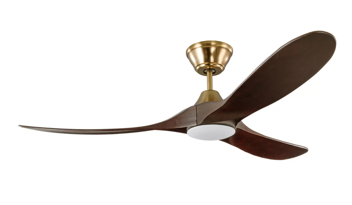 Milano SLIDER NOVA Full Moon Burnished Brass With Walnut Blade Fan - Dimmable LED Light