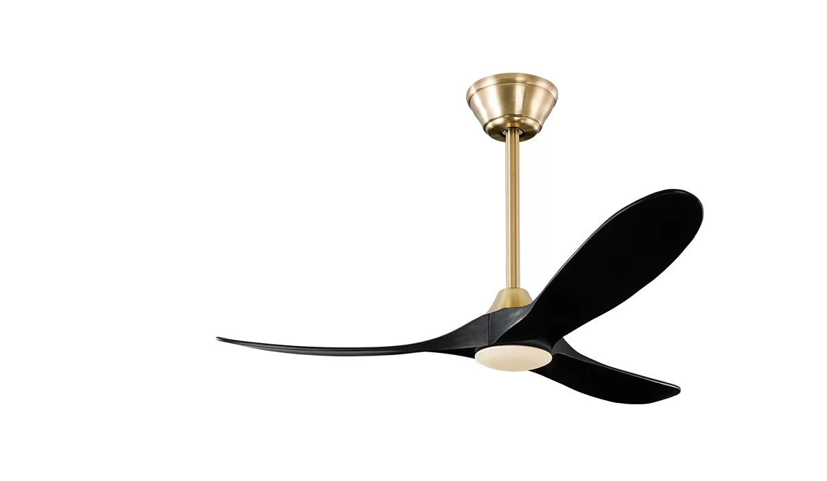 Milano SLIDER NOVA Full Moon Burnished Brass With Black Blade Fan - Dimmable LED Light